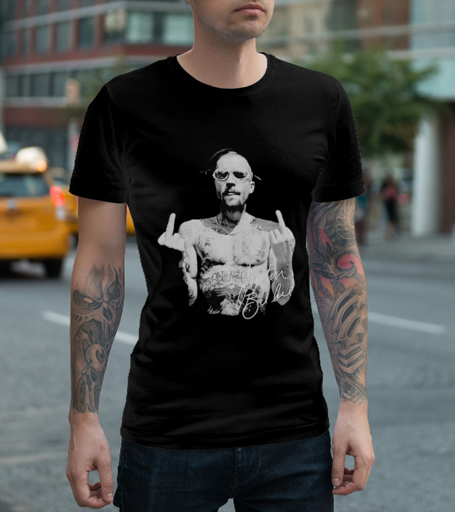 Justin Bieber Middle Finger Bieberchella World Tour 2026 Black And White Tattoo T-Shirt