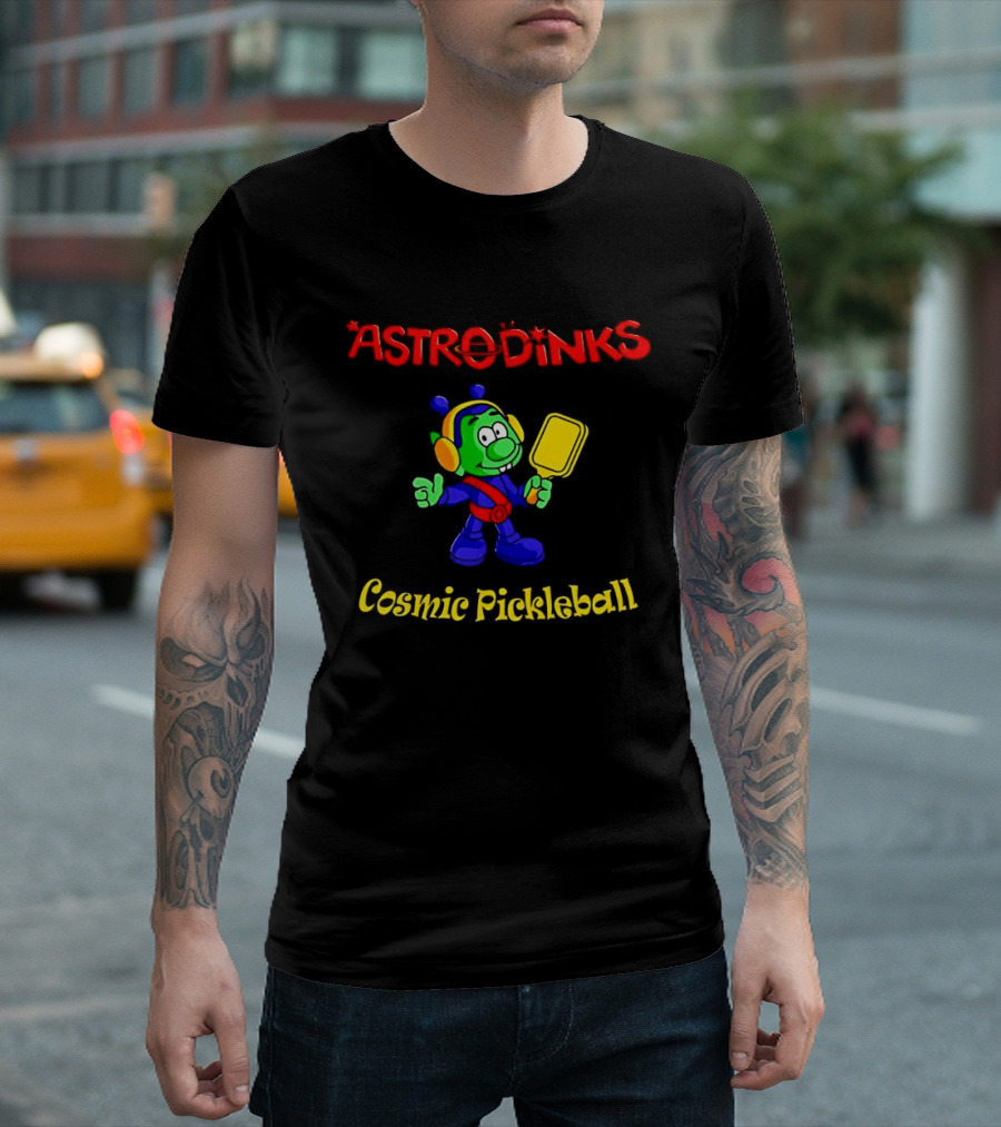 Astrodinks Cosmic Pickleball Alien With Paddle T-Shirt