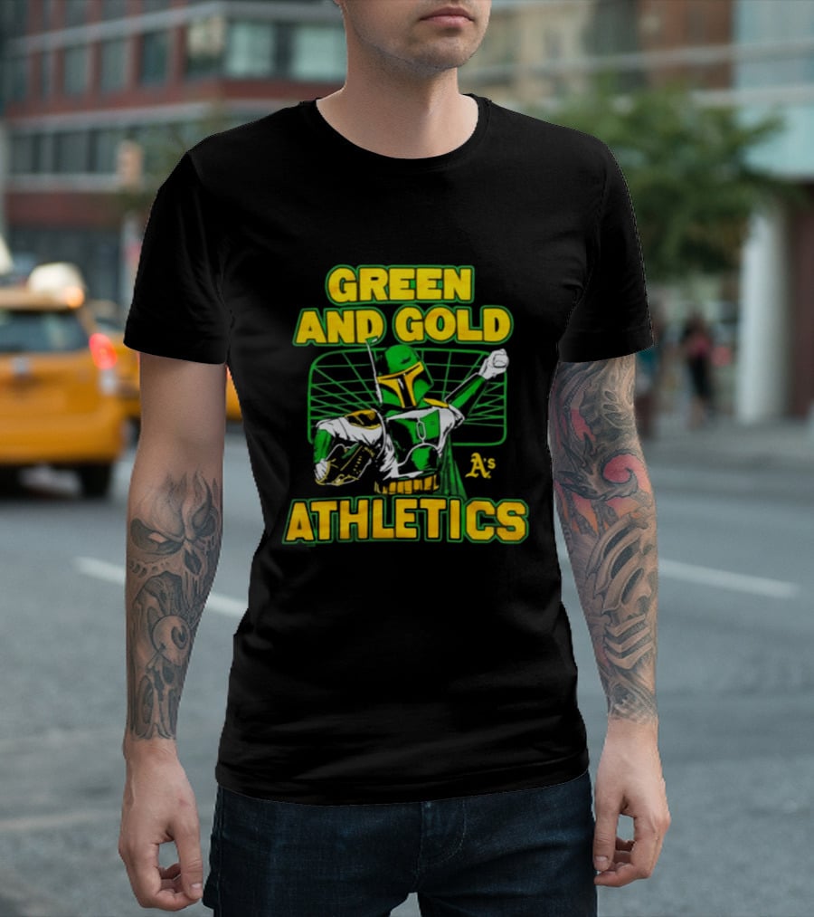 Green And Gold Athletics Dark Side Star Wars Bounty Hunter T-Shirt