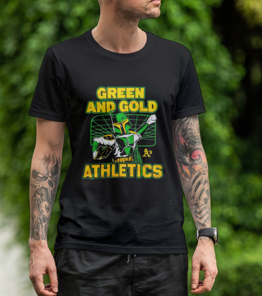 Green And Gold Athletics Dark Side Star Wars Bounty Hunter T-Shirt