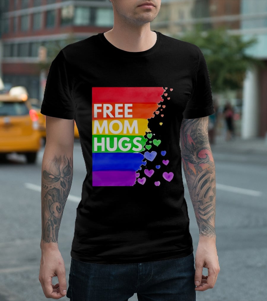 Free Mom Hugs Rainbow Hearts LGBTQ Pride Watercolor T-Shirt