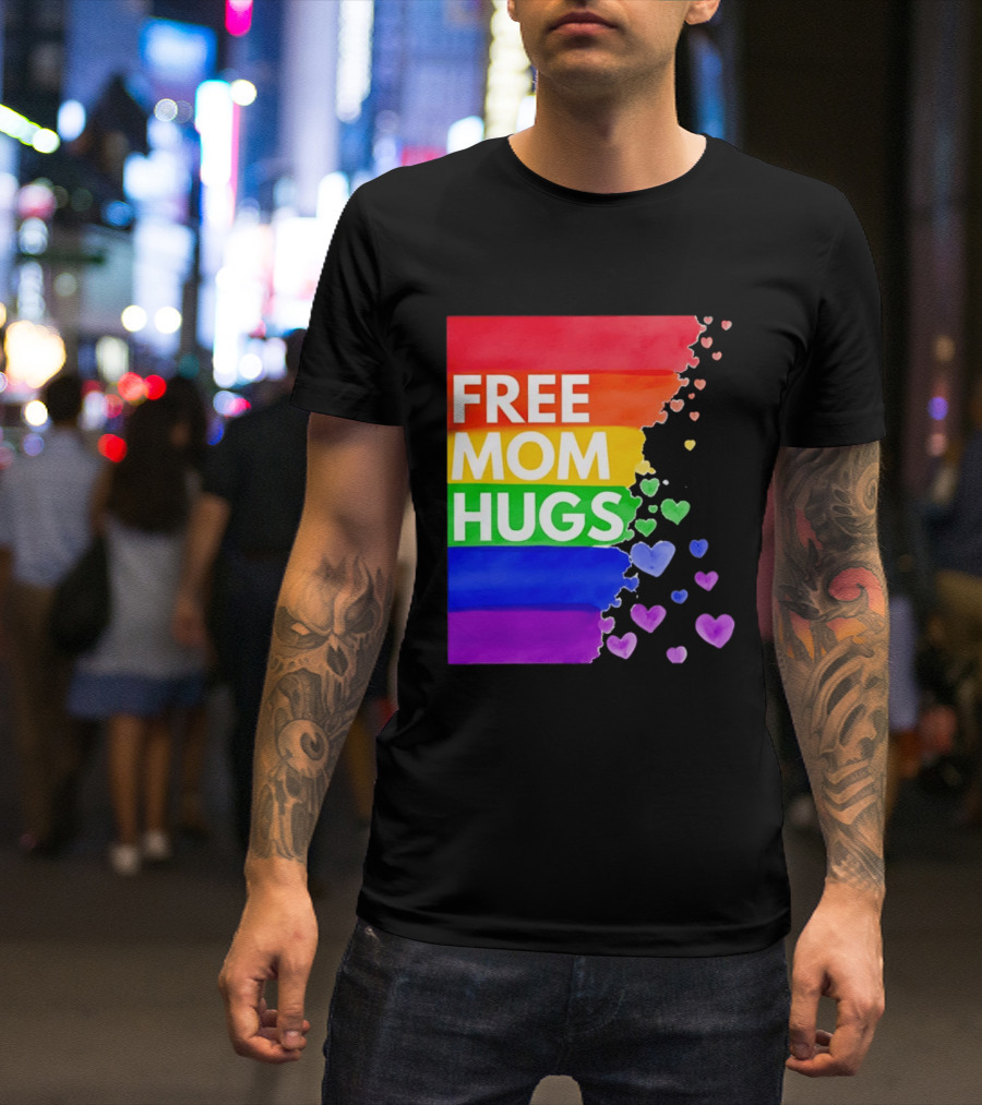 Free Mom Hugs Rainbow Hearts LGBTQ Pride Watercolor T-Shirt