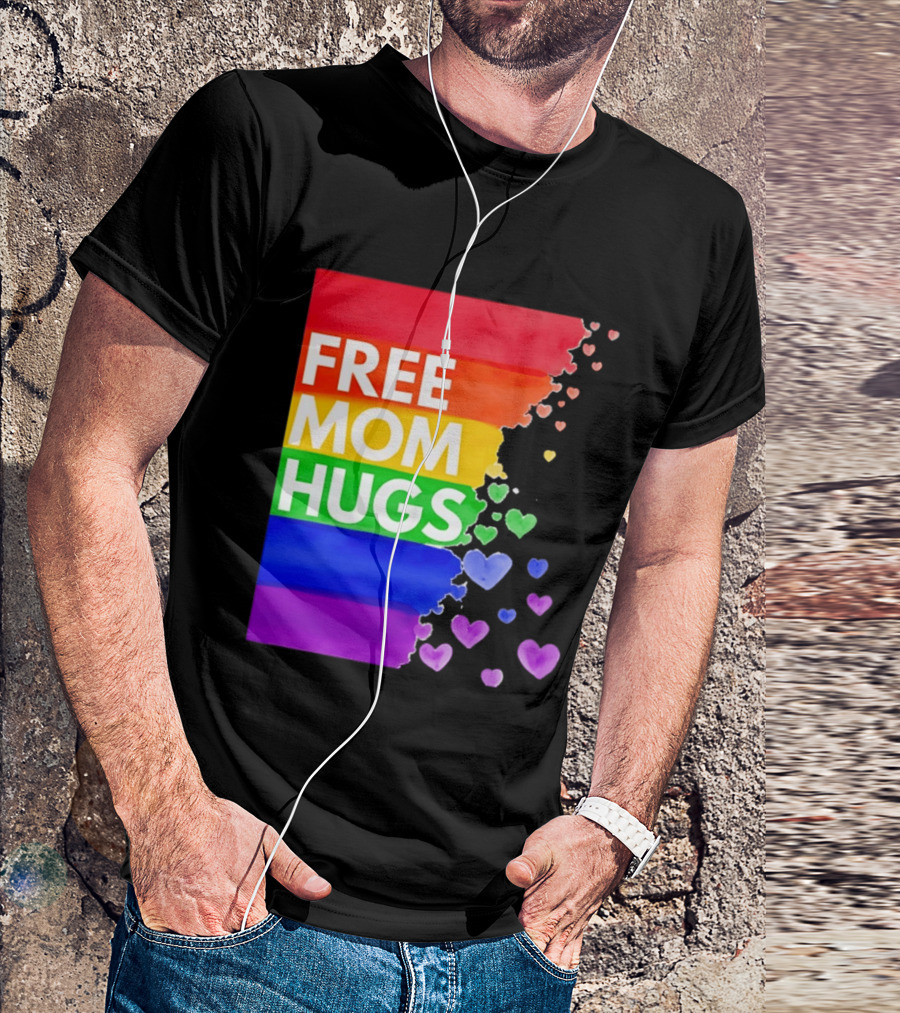 Free Mom Hugs Rainbow Hearts LGBTQ Pride Watercolor T-Shirt