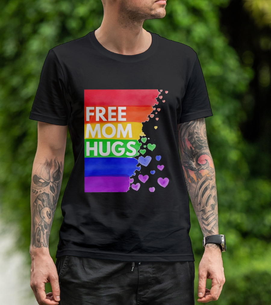 Free Mom Hugs Rainbow Hearts LGBTQ Pride Watercolor T-Shirt