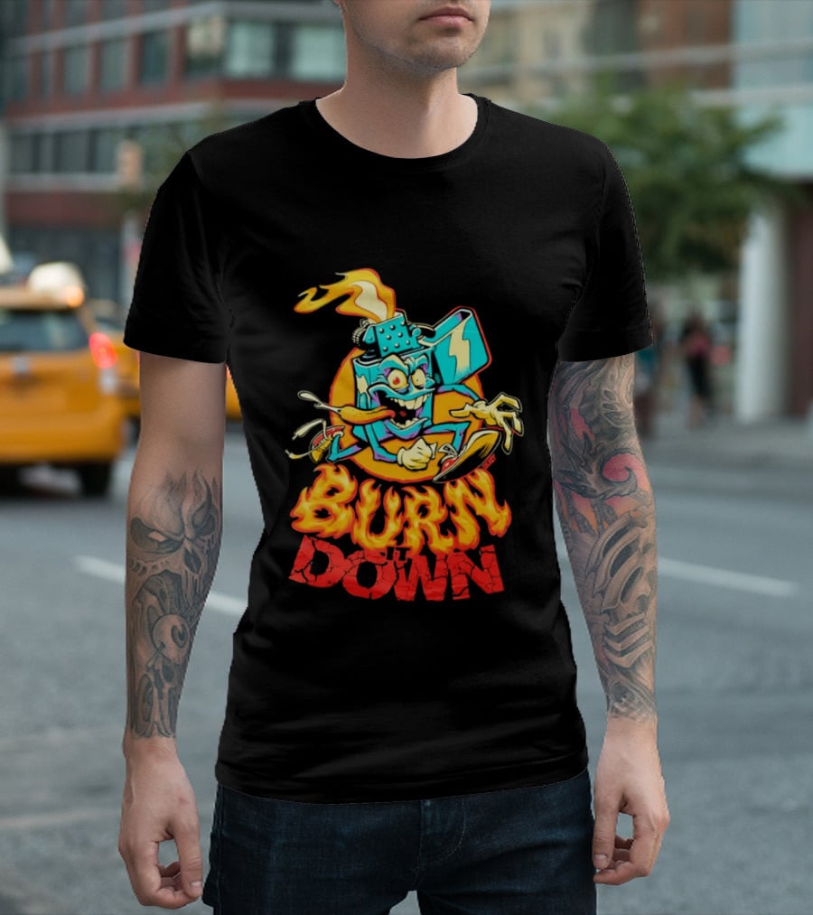 Burn It Down Lighter Mascot With Flames T-Shirt
