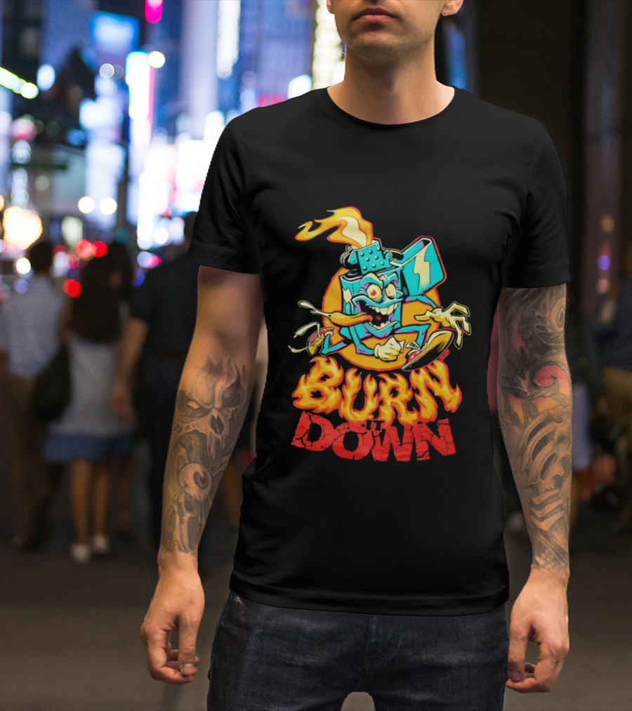 Burn It Down Lighter Mascot With Flames T-Shirt