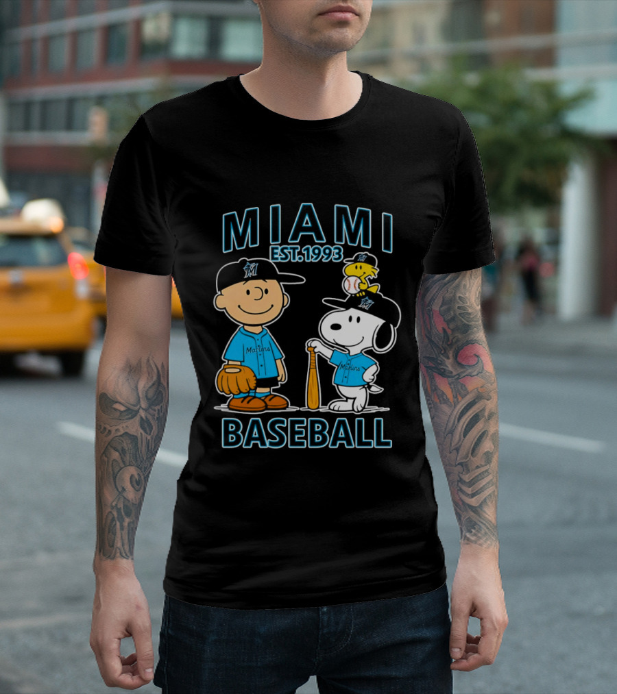 Charlie Brown Snoopy Woodstock Miami Baseball Est 1993 T-Shirt