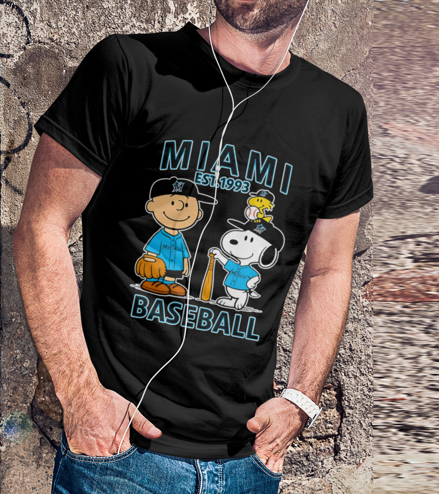 Charlie Brown Snoopy Woodstock Miami Baseball Est 1993 T-Shirt