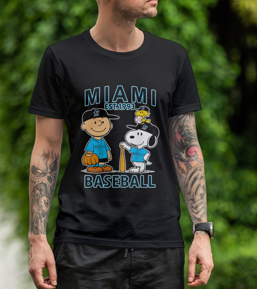 Charlie Brown Snoopy Woodstock Miami Baseball Est 1993 T-Shirt