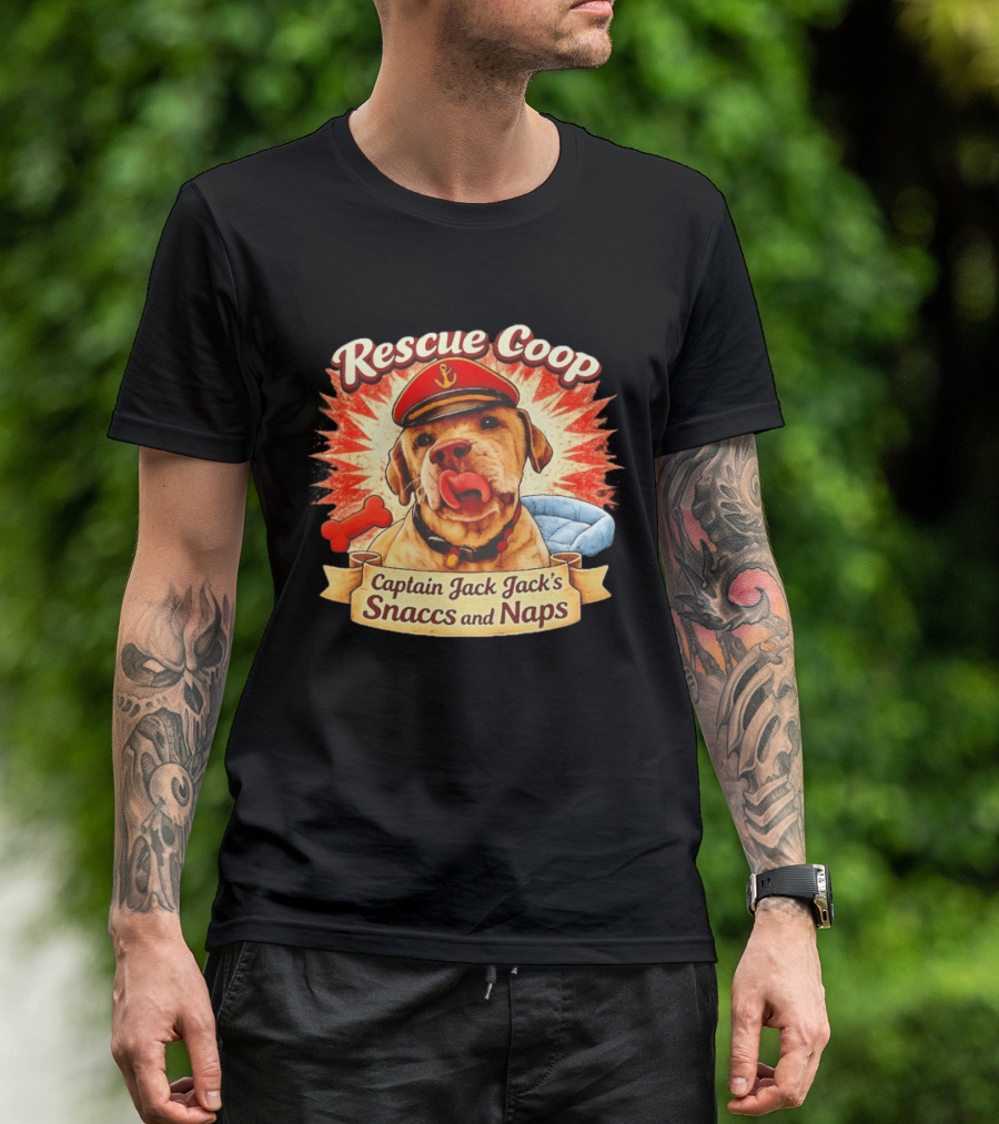 Rescue Coop Captain Jack Jack's Snaccs And Naps Dog Lover Fun T-Shirt