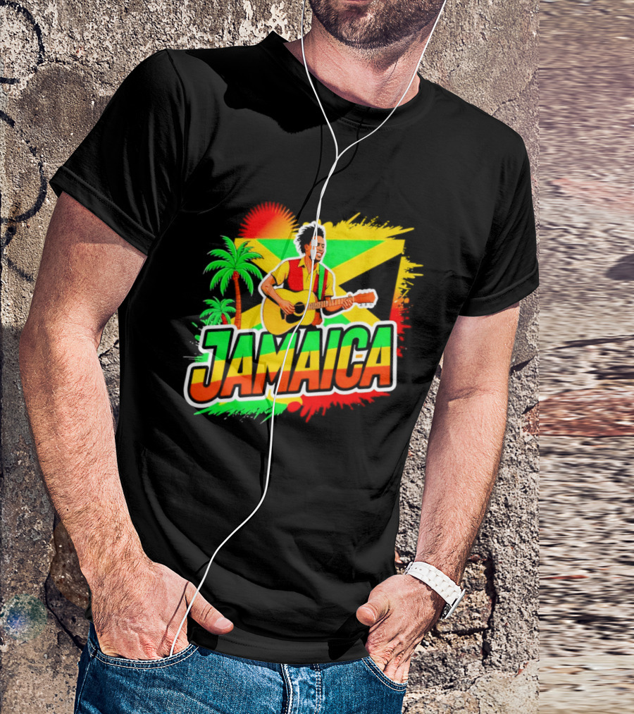 Jamaica Musician 2026 Vibrant Island Vibes Guitarist Flag T-Shirt