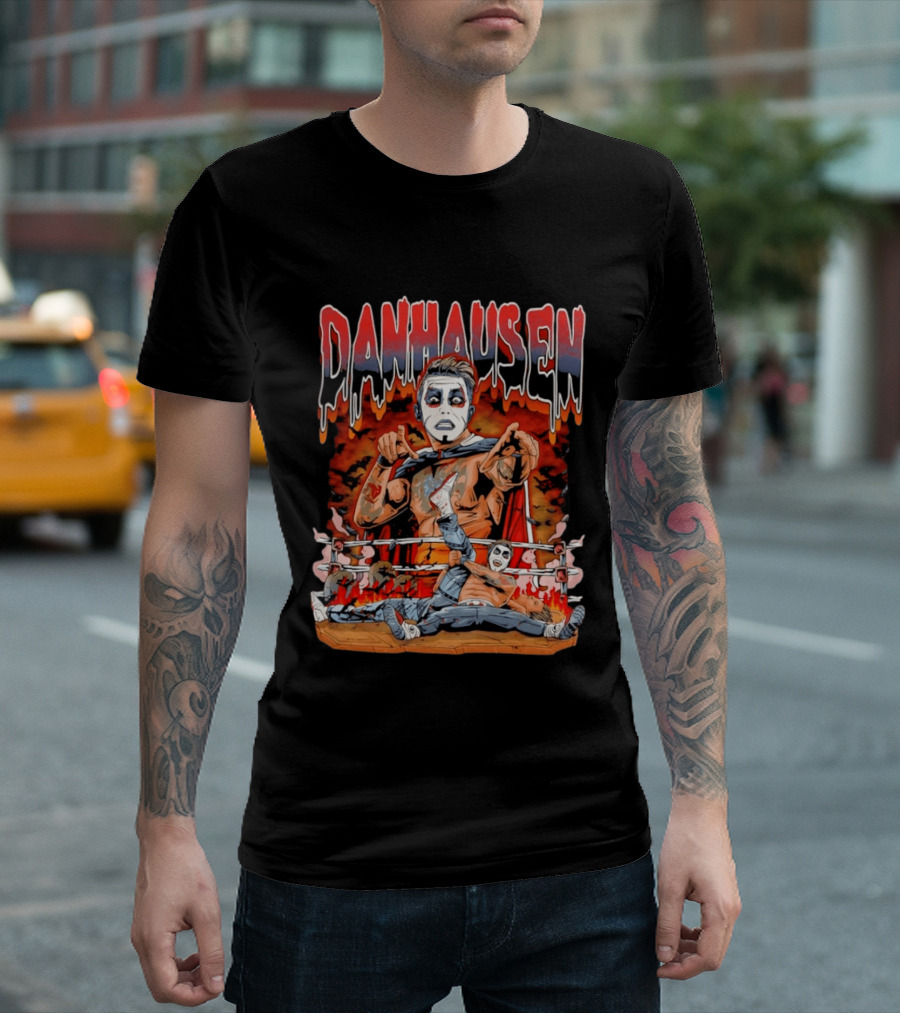 Danhausen Very Nice Very Evil Wrestling Bats Fire Ring Scene T-Shirt