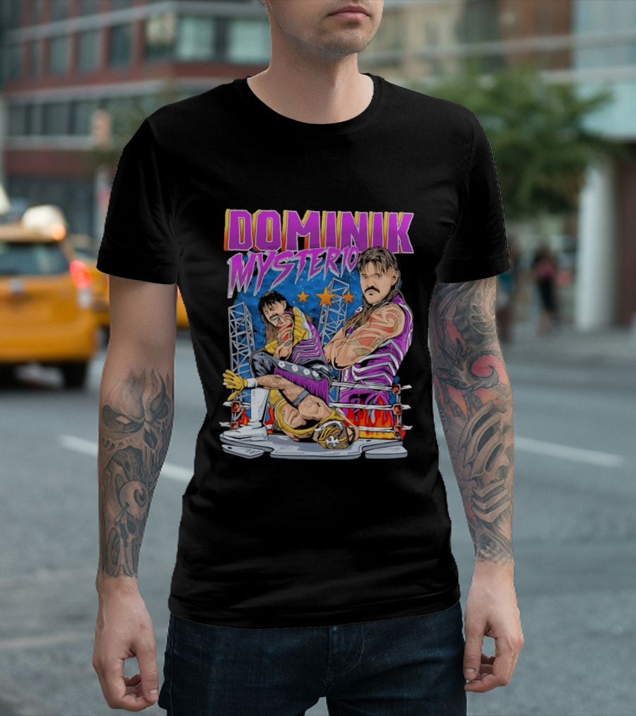 Dominik Mysterio Wrestling Match Illustration Purple Star T-Shirt