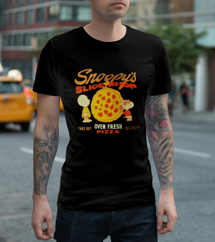 Snoopy's Slice Shop Oven Fresh Pizza Take Out Delivery T-Shirt