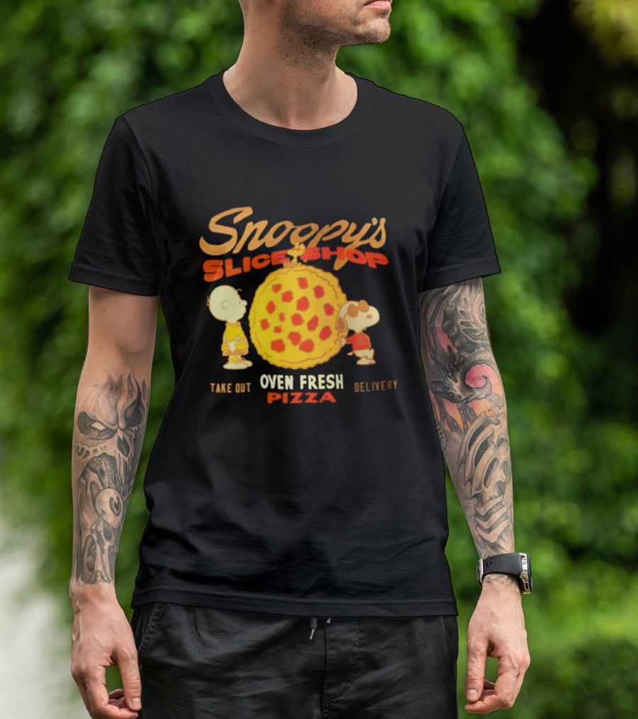 Snoopy's Slice Shop Oven Fresh Pizza Take Out Delivery T-Shirt