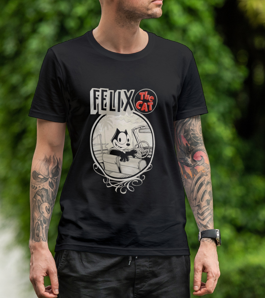 Felix The Cat Driving Car By Mister Cartoon With Palm Tree T-Shirt