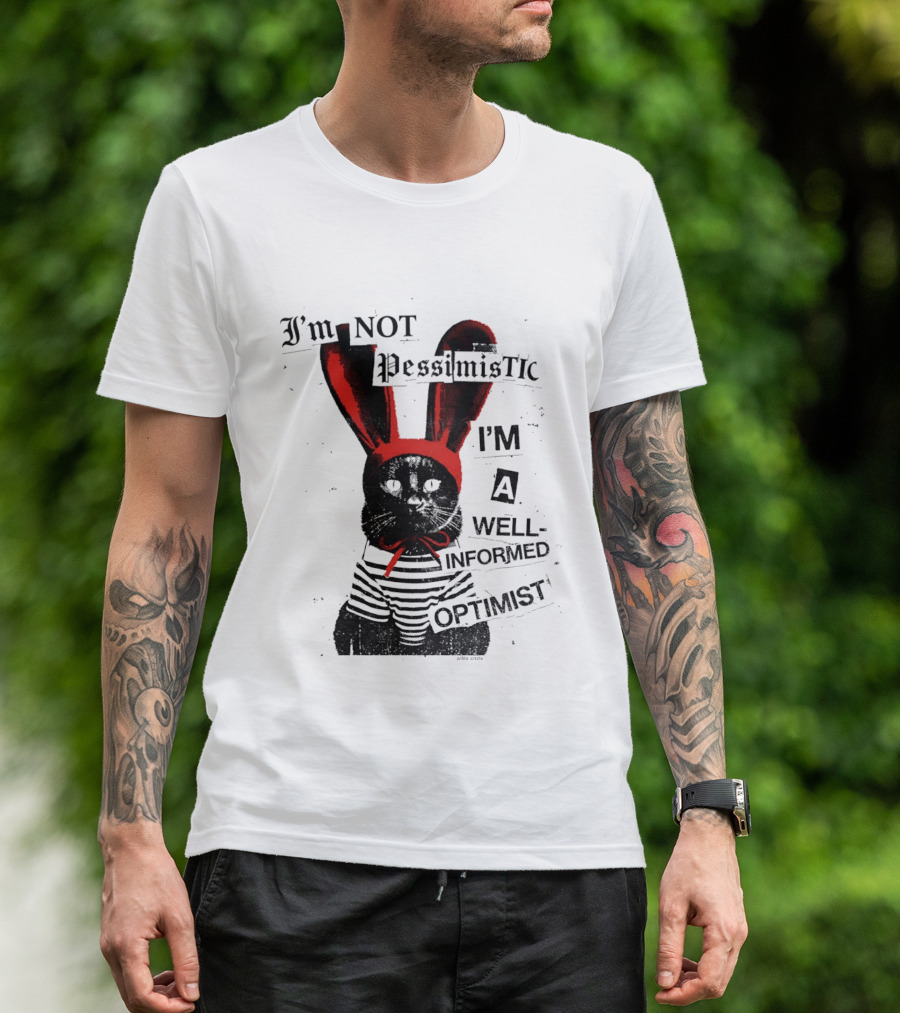 I'm Not Pessimistic Cat Wearing Bunny Ears I'm A Well Informed Optimist Striped Sweater T-Shirt