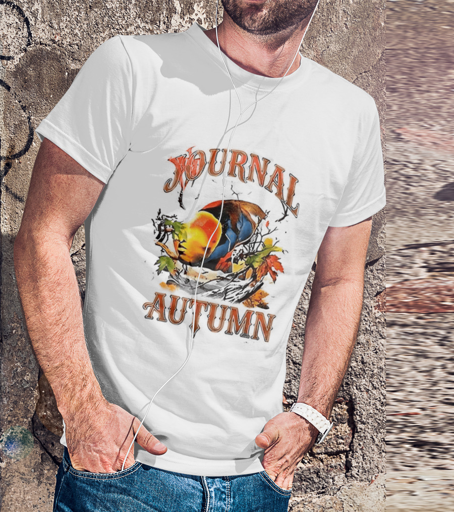 Journal Autumn Colorful Bird And Leaves T-Shirt