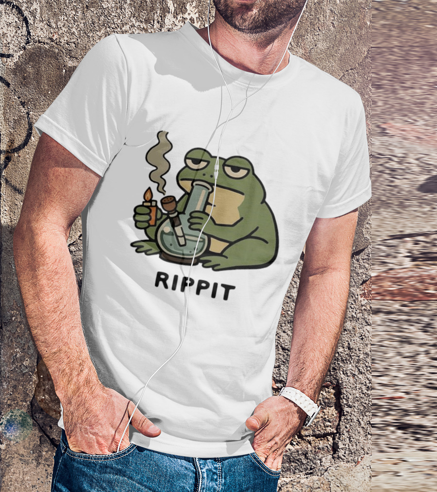 Rippit Frog Smoking Bong Meme Funny Cartoon T-Shirt