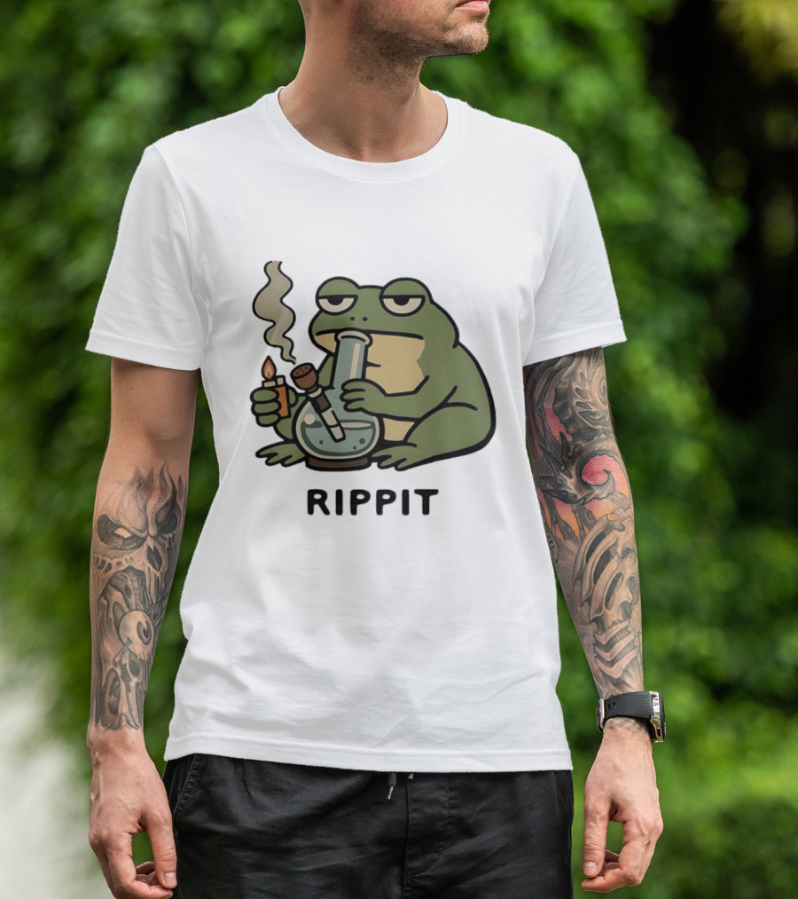Rippit Frog Smoking Bong Meme Funny Cartoon T-Shirt
