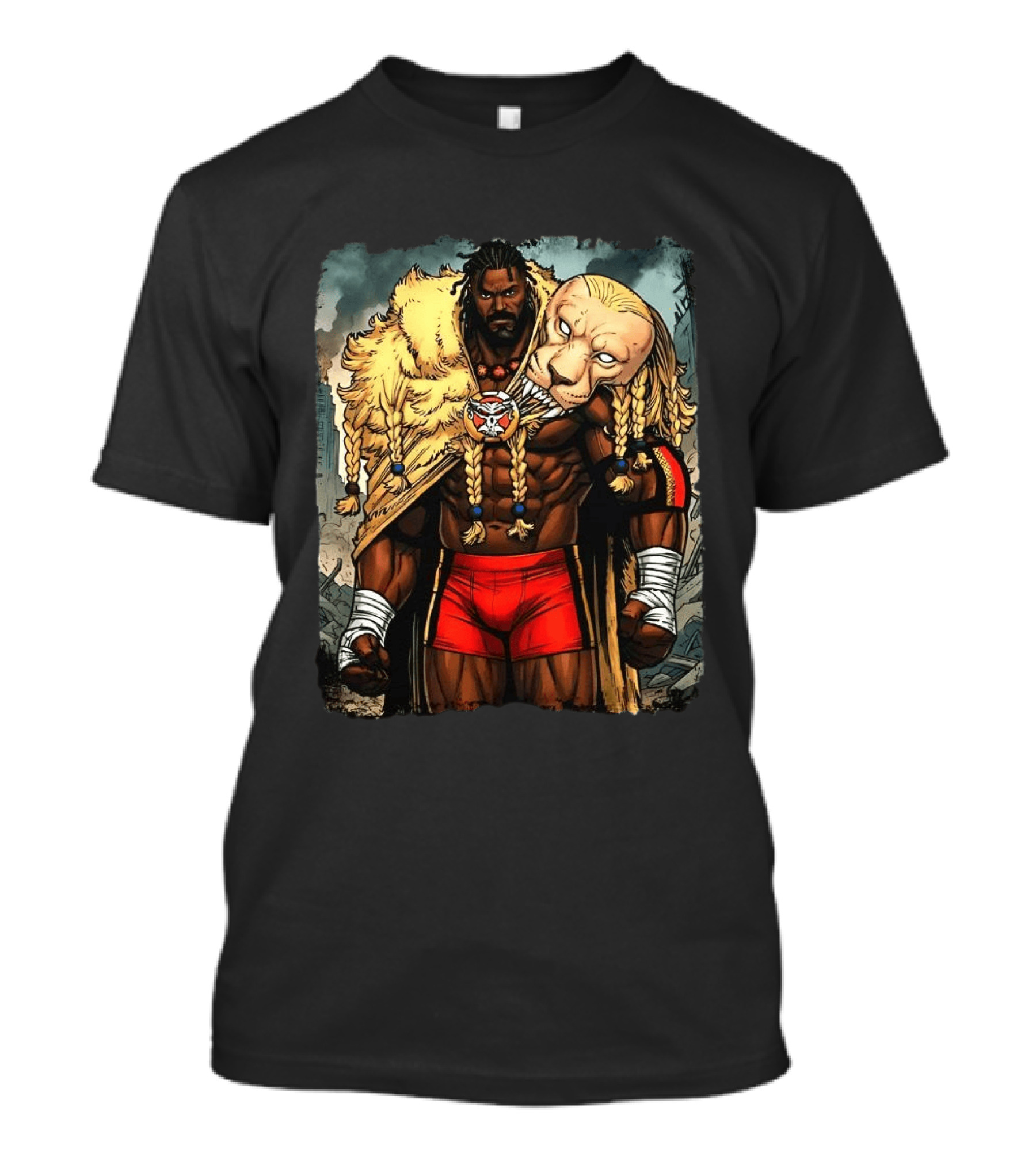 Oba Femi Lion's Strength WWE Red Shorts Fierce Warrior Costume T-Shirt