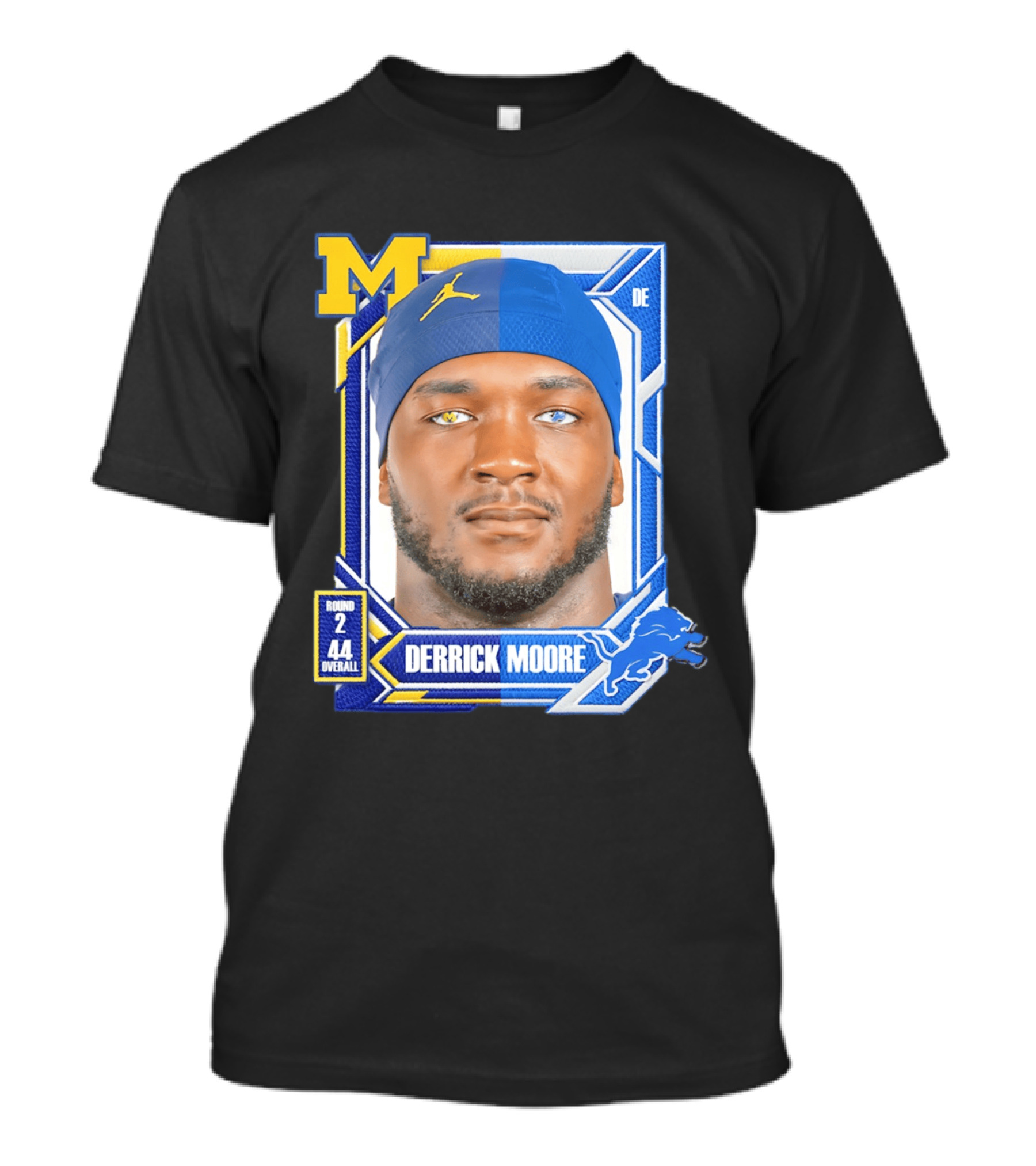 Derrick Moore Detroit Lions Round 2 Pick 44 Michigan 2026 Draft T-Shirt