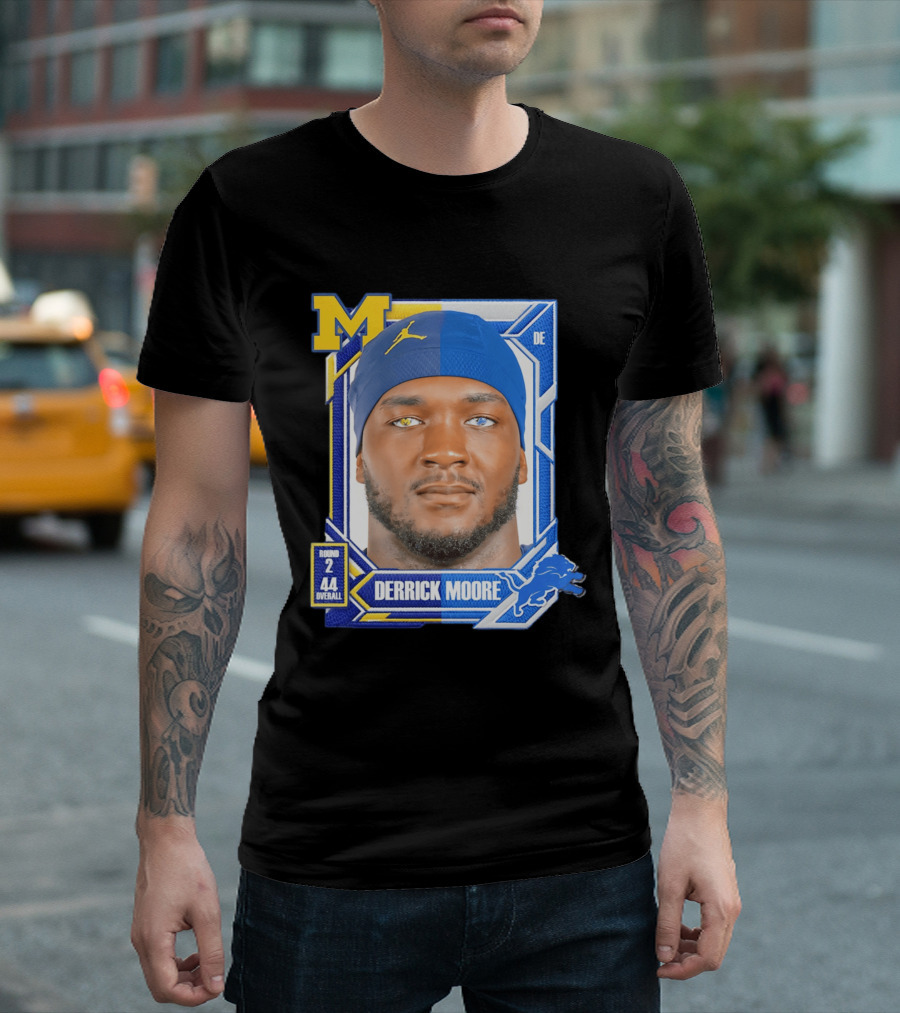 Derrick Moore Detroit Lions Round 2 Pick 44 Michigan 2026 Draft T-Shirt