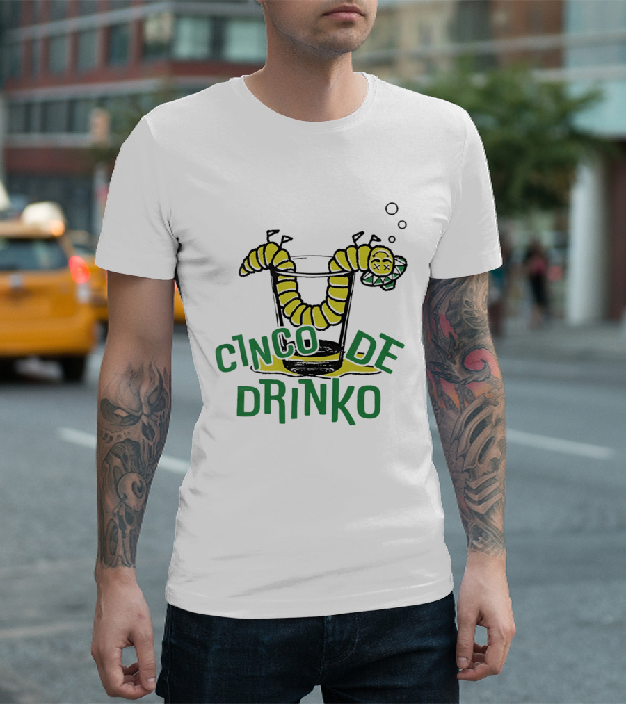 Cinco De Drinko Tequila Worm Drink Glass Bubbles T-Shirt