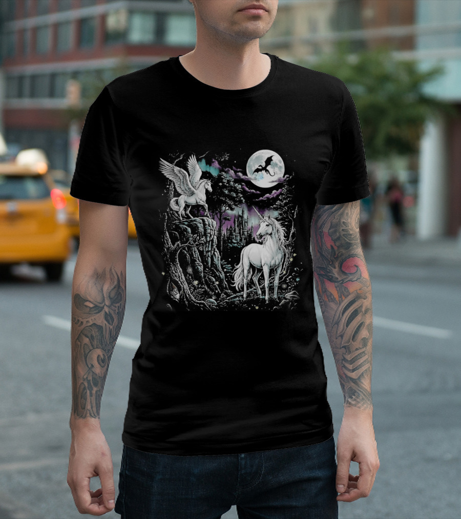 Fantasy Unicorn Neon Galaxy Moonlight Enchantment T-Shirt