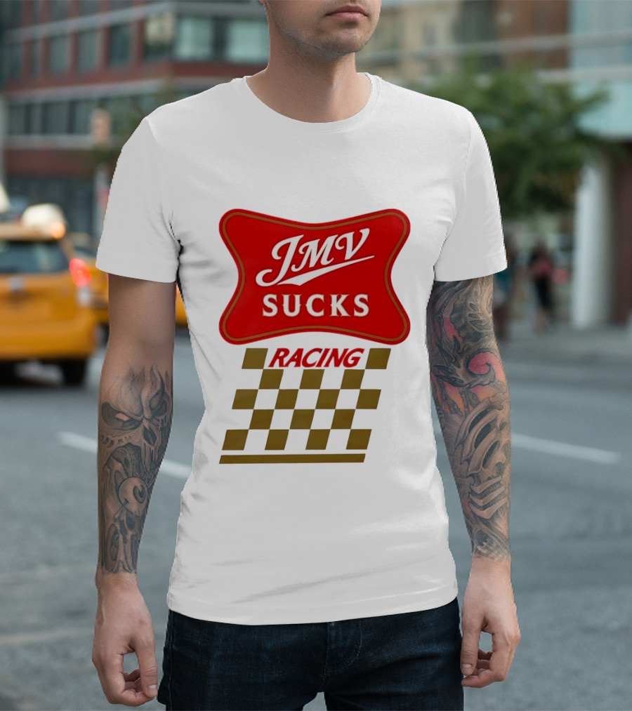 JMV Sucks Racing Checkered Flag Red And White T-Shirt