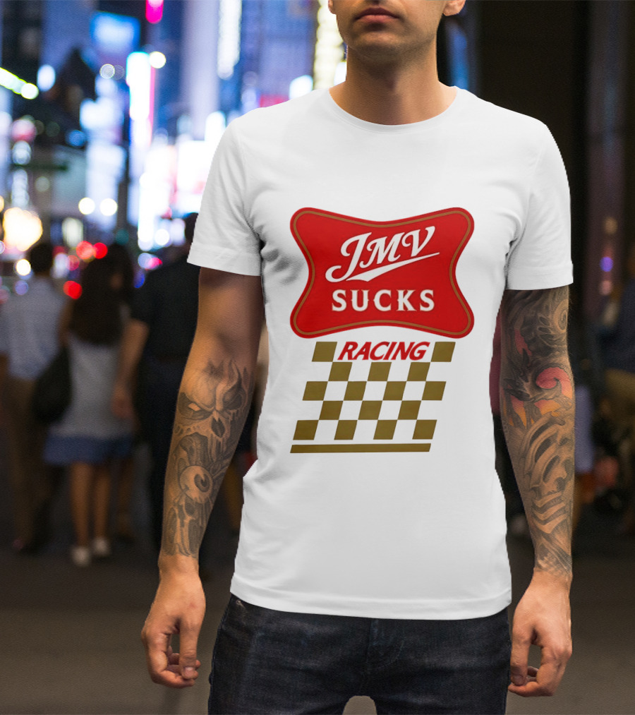 JMV Sucks Racing Checkered Flag Red And White T-Shirt