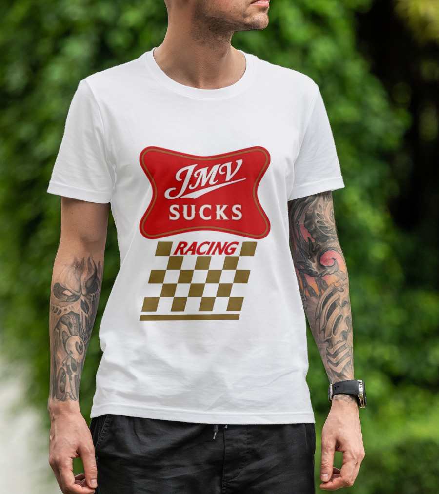 JMV Sucks Racing Checkered Flag Red And White T-Shirt