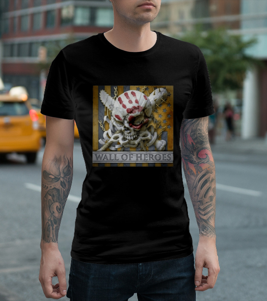 Five Finger Death Punch Wall Of Heroes Skull And Mace Chains Stars T-Shirt