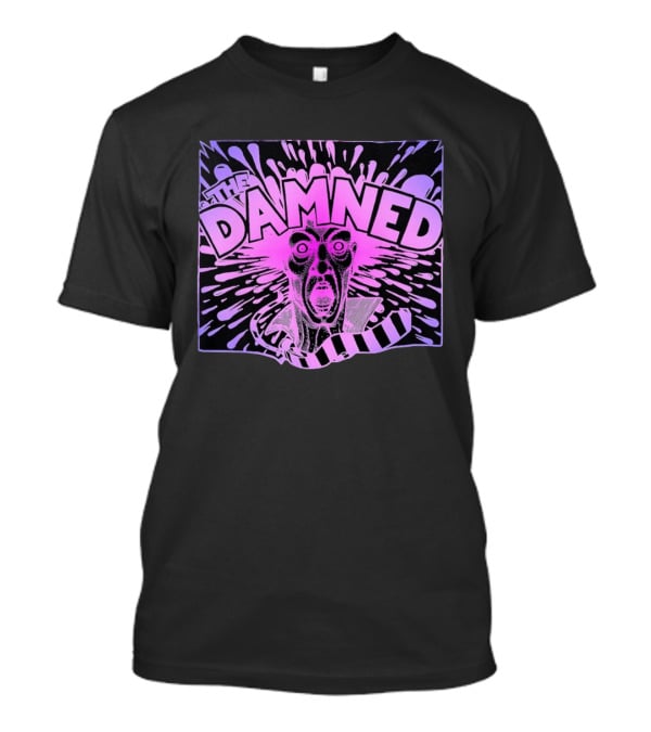 THE DAMNED Horror Face Neon Splatter Purple Black T-Shirt