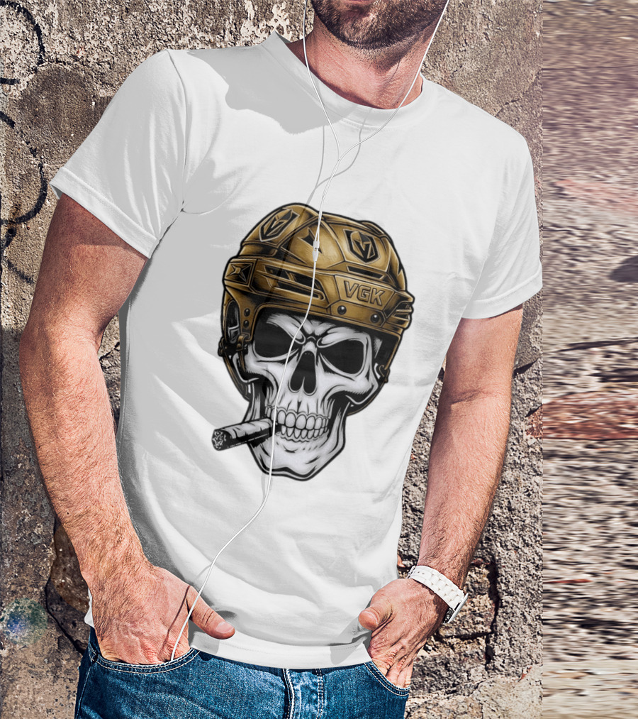 VGK Skull Helmet Vegas Golden Knights Smoking Cigar T-Shirt