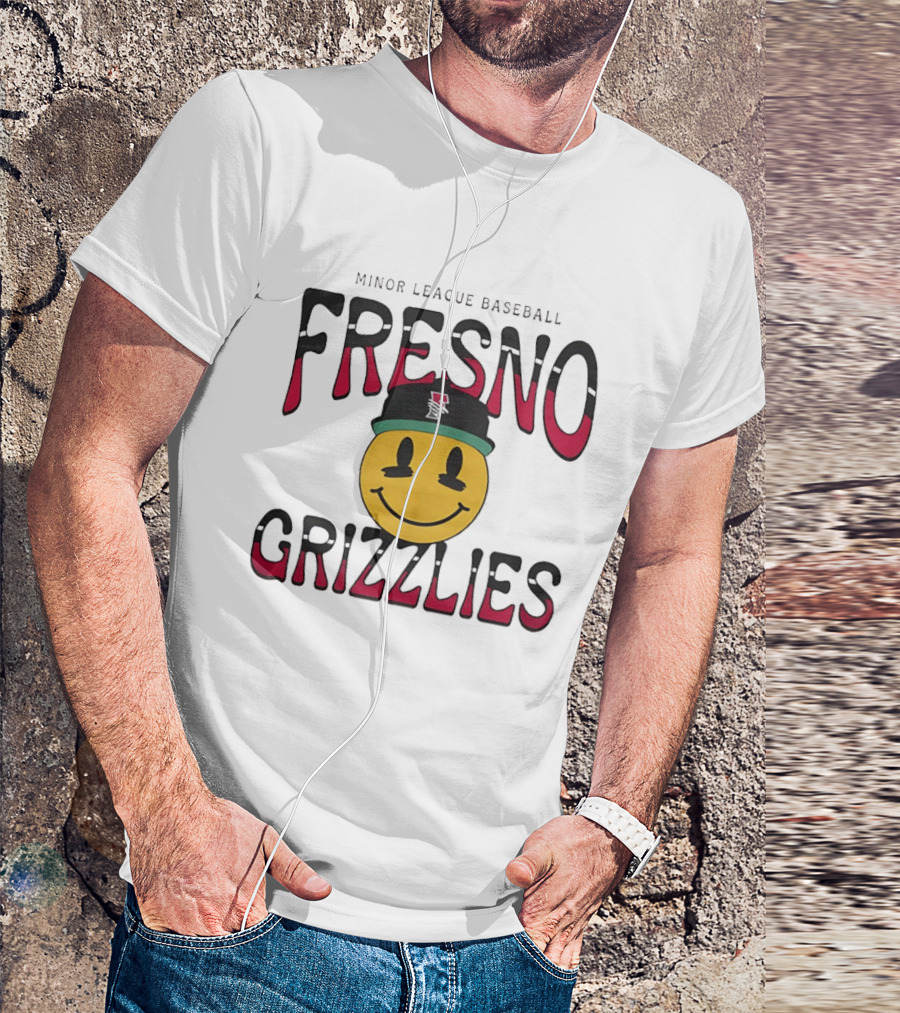 Fresno Grizzlies Minor League Baseball 70's Smiley Face Hat T-Shirt