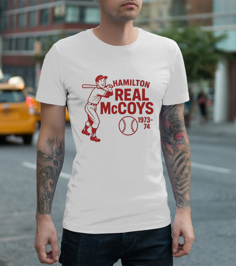 Hamilton Real McCoys Baseball 1973 1974 Retro Player T-Shirt