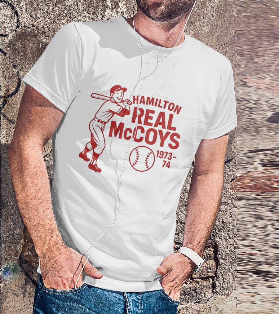 Hamilton Real McCoys Baseball 1973 1974 Retro Player T-Shirt