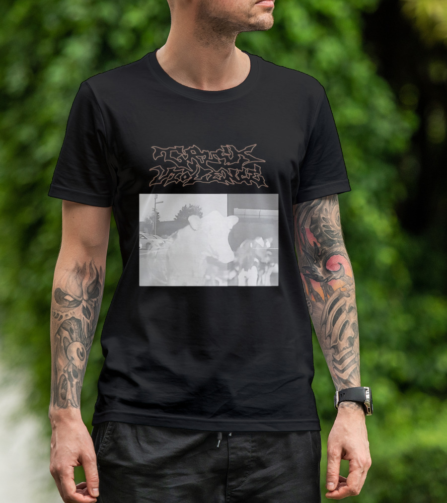 Truck Stop Violence Cow Photo Retro Style Casual Wear T-Shirt