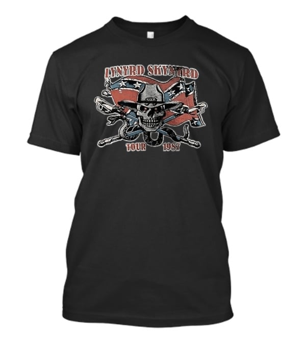 Lynyrd Skynyrd Tour 1987 Skeleton Cowboy USA Rebel Flag T-Shirt