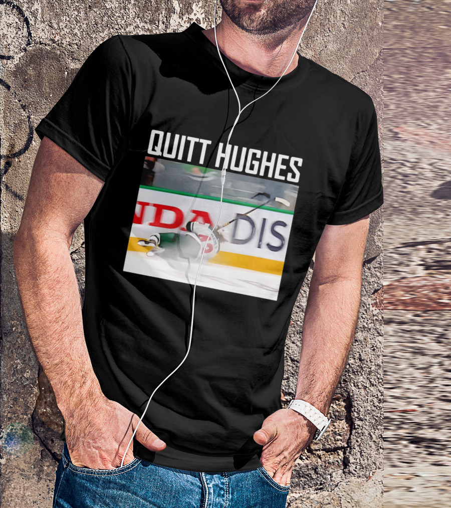 Quitt Hughes Hockey Player Falling Action Moment T-Shirt