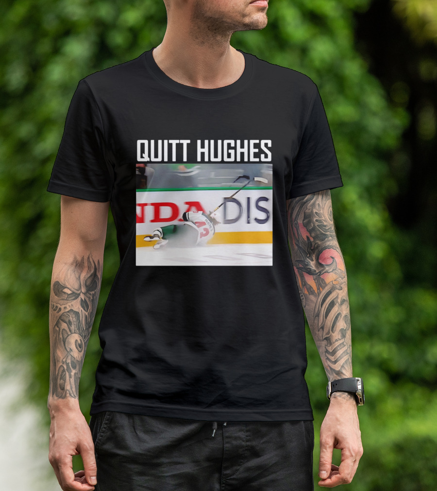 Quitt Hughes Hockey Player Falling Action Moment T-Shirt