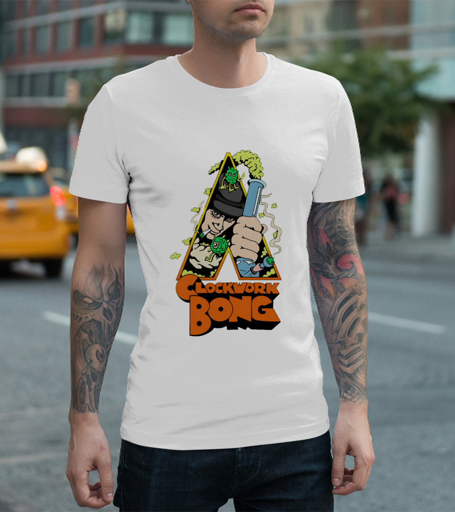 Work Bong Triangle Character Holding Bong With Smoke And Green Creatures T-Shirt