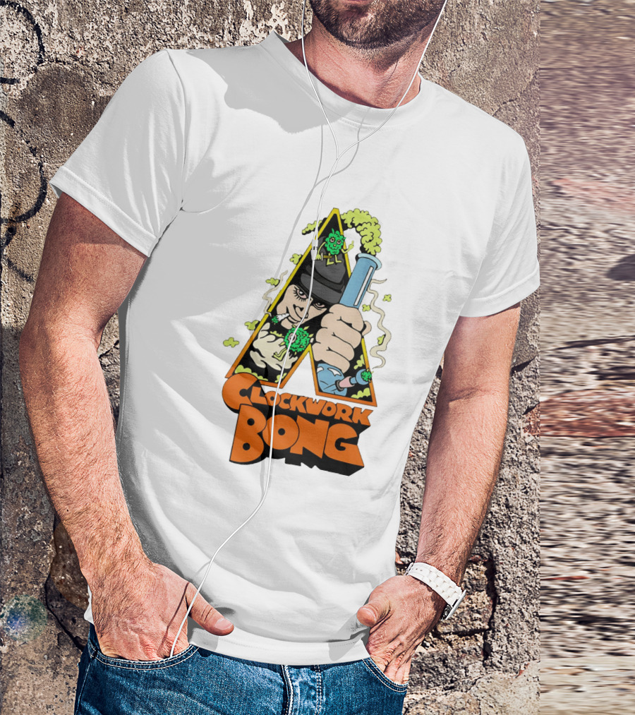 Work Bong Triangle Character Holding Bong With Smoke And Green Creatures T-Shirt