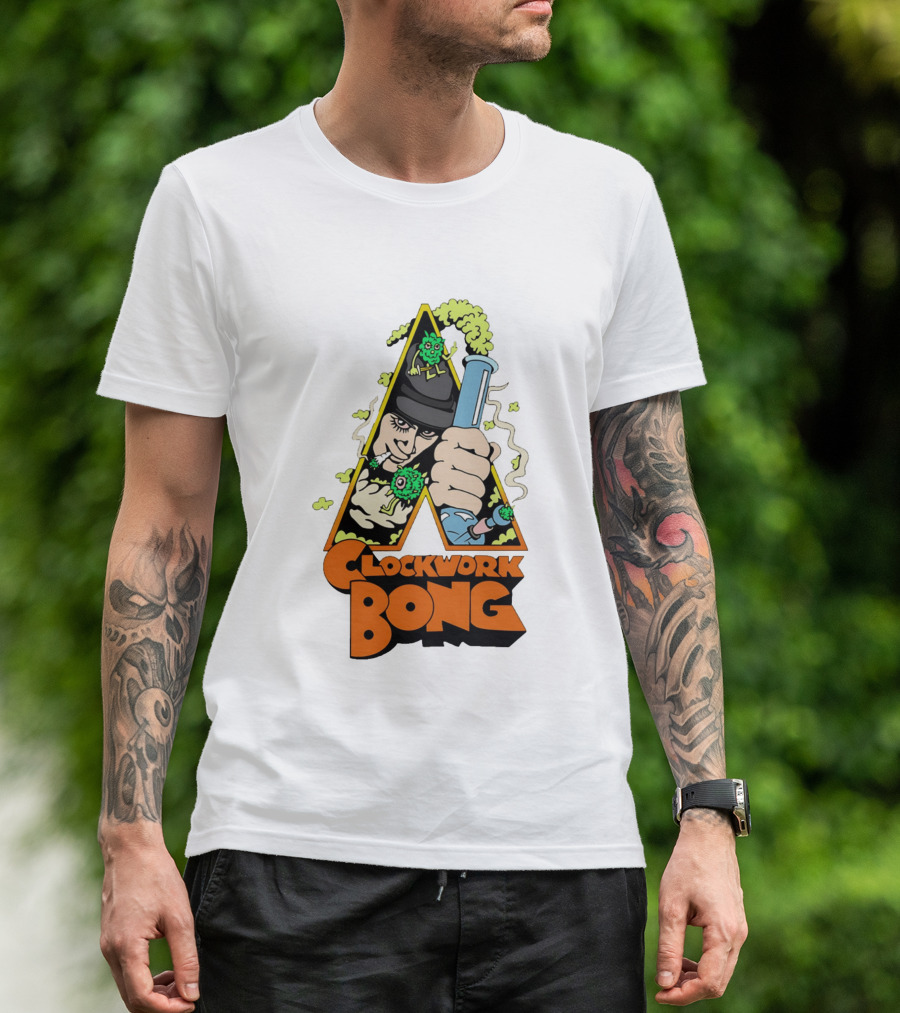 Work Bong Triangle Character Holding Bong With Smoke And Green Creatures T-Shirt