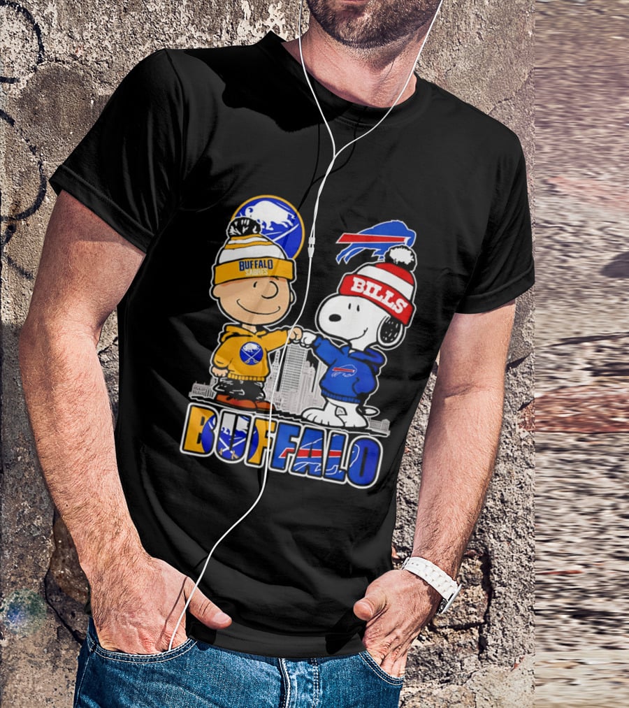 Buffalo Sabres Bills Snoopy City Skyline Collaboration With Charlie Brown T-Shirt