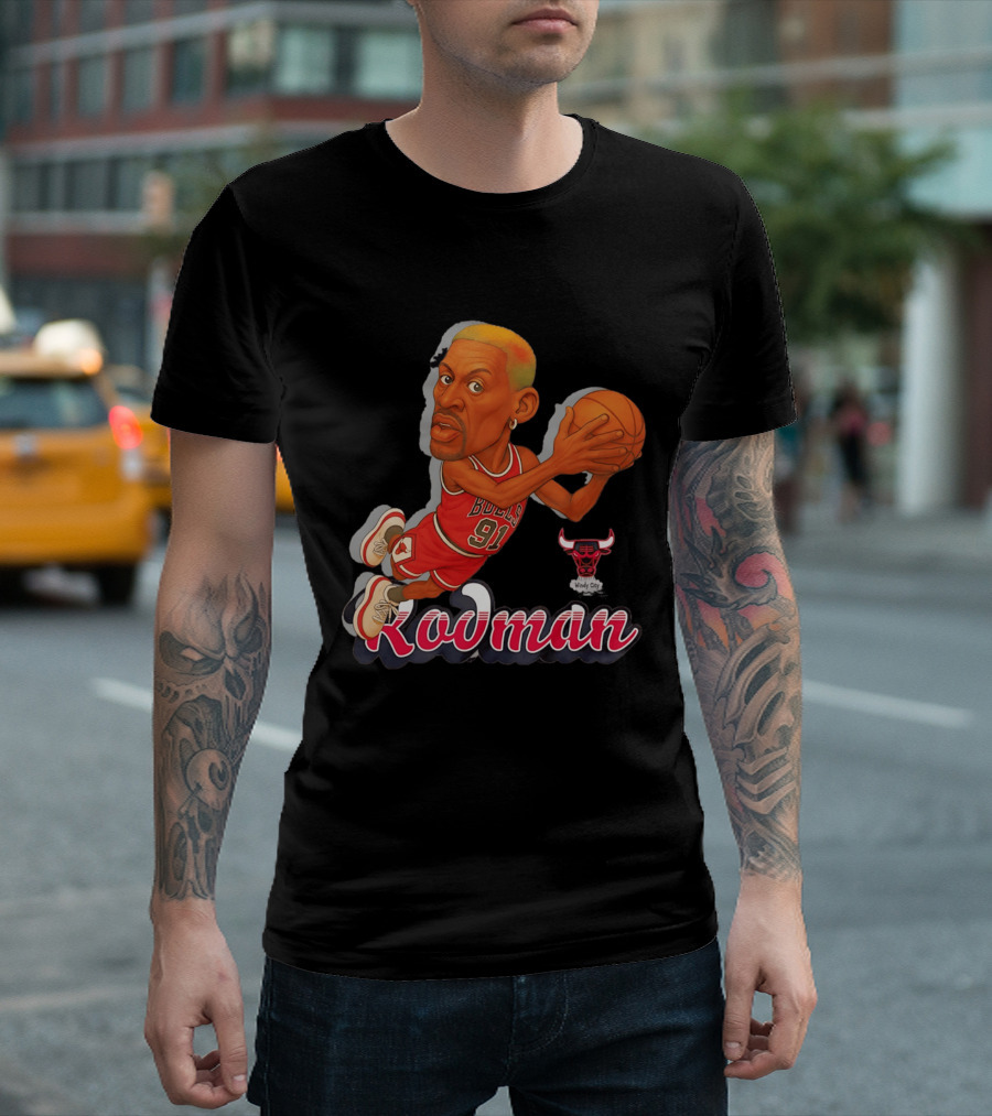 Dennis Rodman Chicago Bulls 91 Fickett Classics Windy City Cartoon T-Shirt