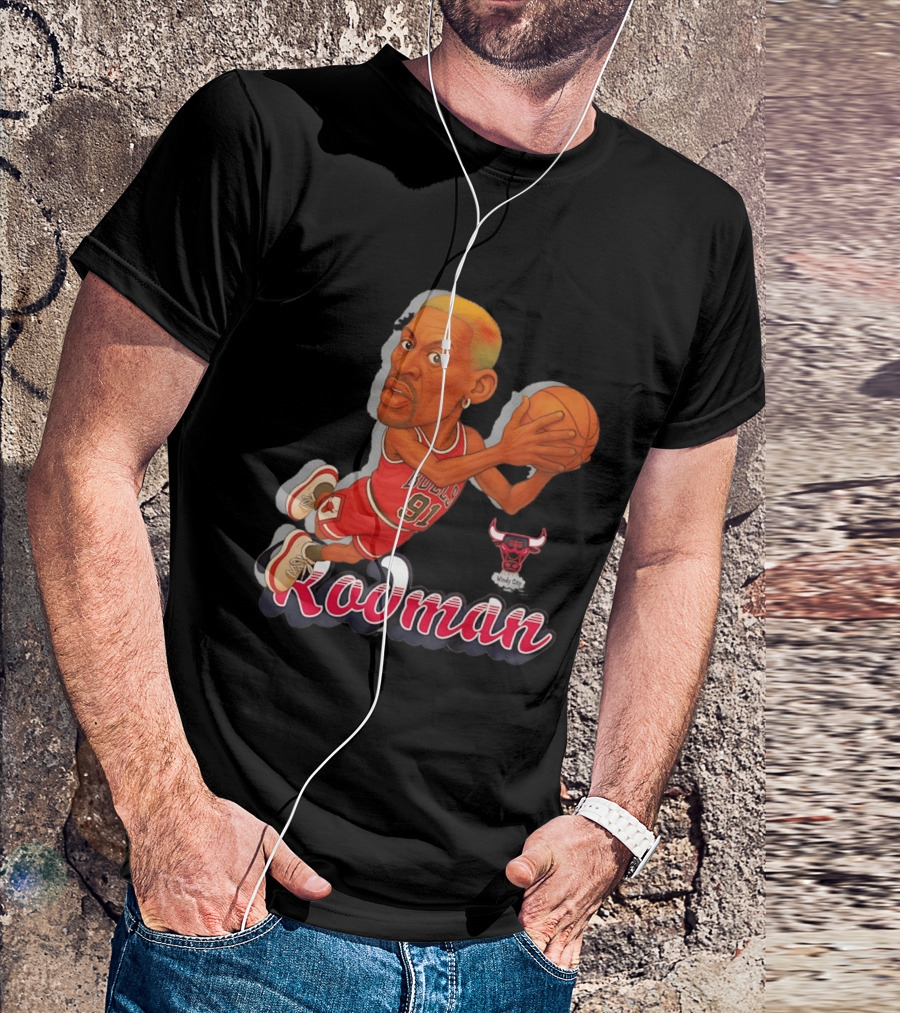 Dennis Rodman Chicago Bulls 91 Fickett Classics Windy City Cartoon T-Shirt