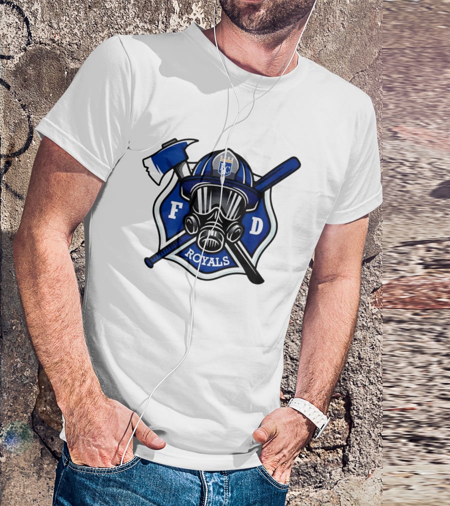 Kansas City Royals Firefighter FD Helmet Gas Mask Axe Bat T-Shirt