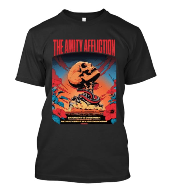The Amity Affliction Sydney Opera House Forecourt Tour 12 December 2026 Skull Snake Flowers T-Shirt